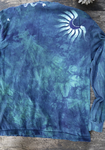 Teal Forest In My Pocket Hand Crafted Long Sleeve Batik Tshirt tshirt batikwalla 