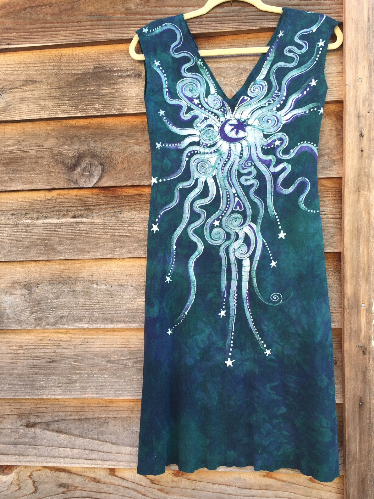 Teal and Purple Moon Star Organic Cotton Batik Dress - Batikwalla 
 - 8