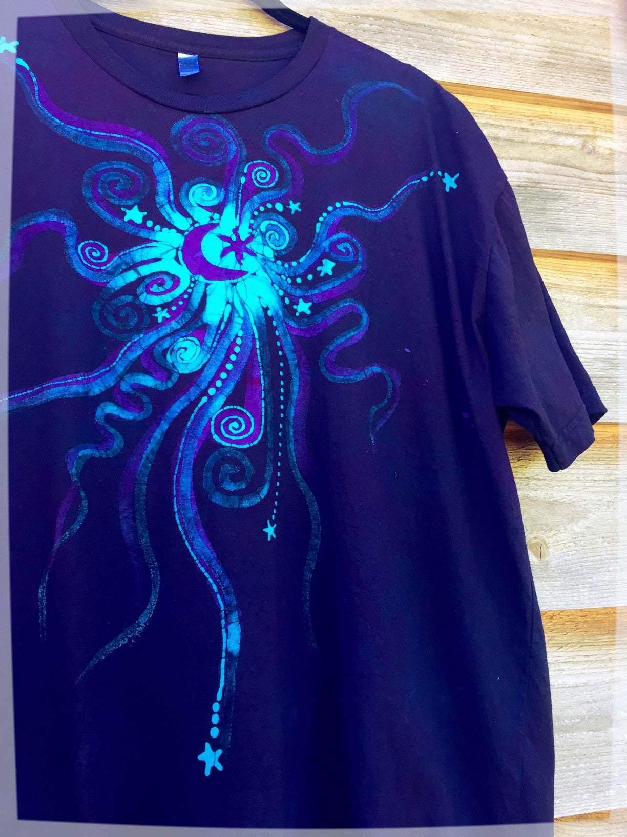 Deep Blue and Purple Nebula Handmade Batik Tshirt - Batikwalla 
 - 4