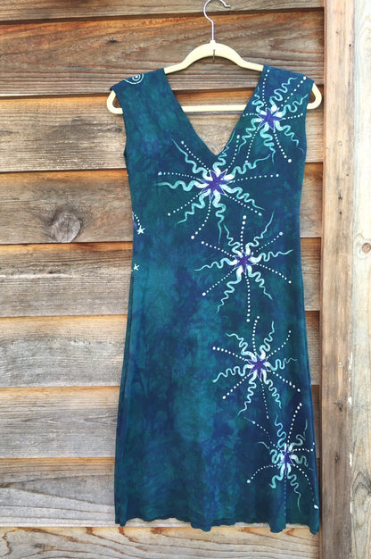 Teal and Purple Moon Star Organic Cotton Batik Dress - Batikwalla 
 - 9