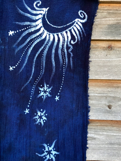 Blue Moons of Midnight Handmade Batik Scarf in Woven Organic Cotton