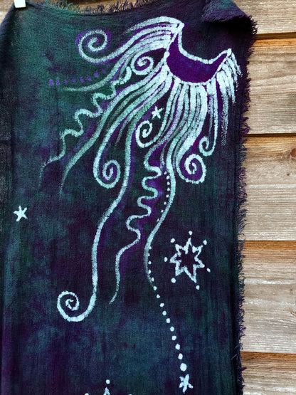 Teal and Purple Moonlight Handmade Batik Scarf in Woven Organic Cotton