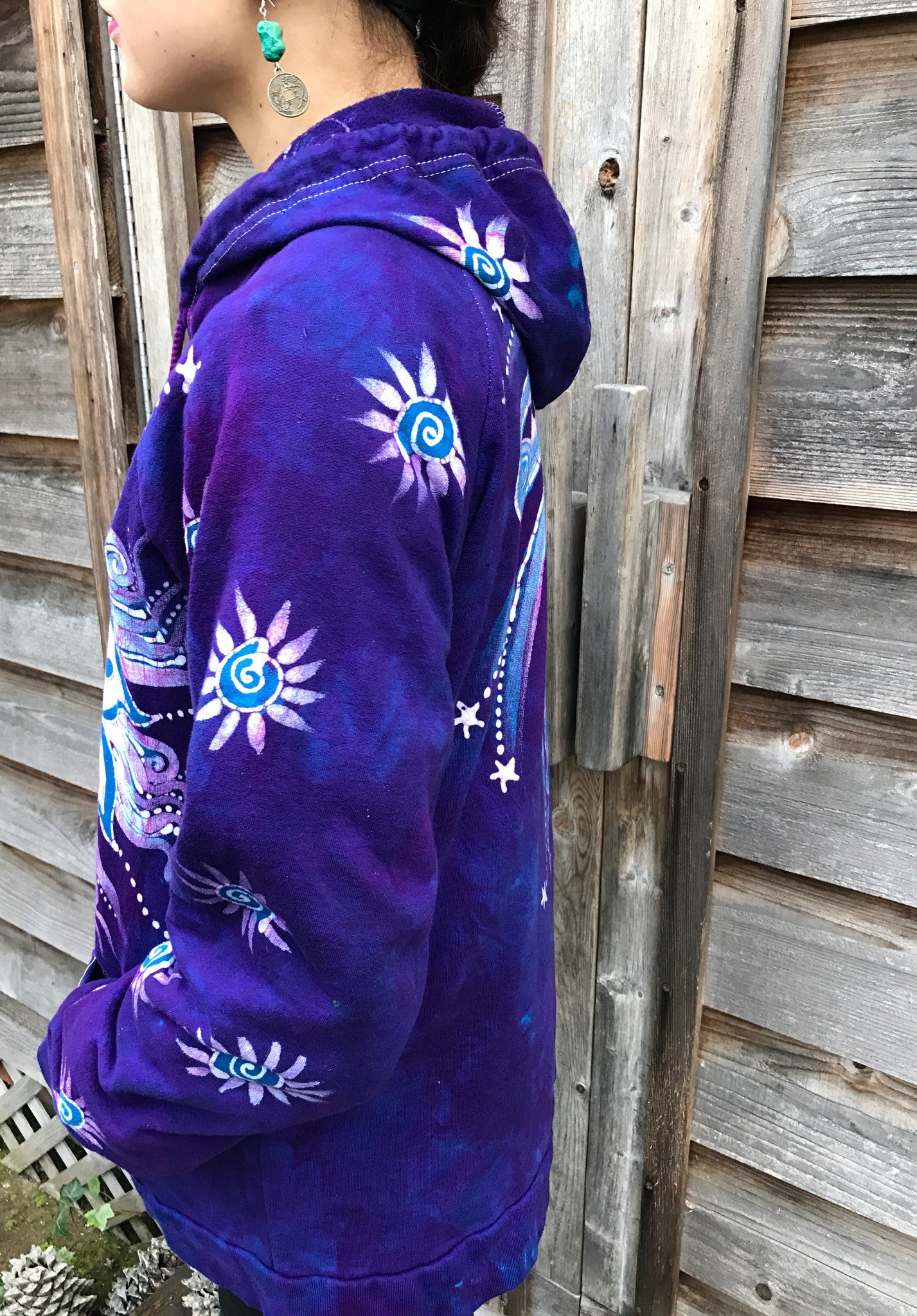Purple Eclipse Organic Cotton Batik Hoodie - Unisex Size Large
