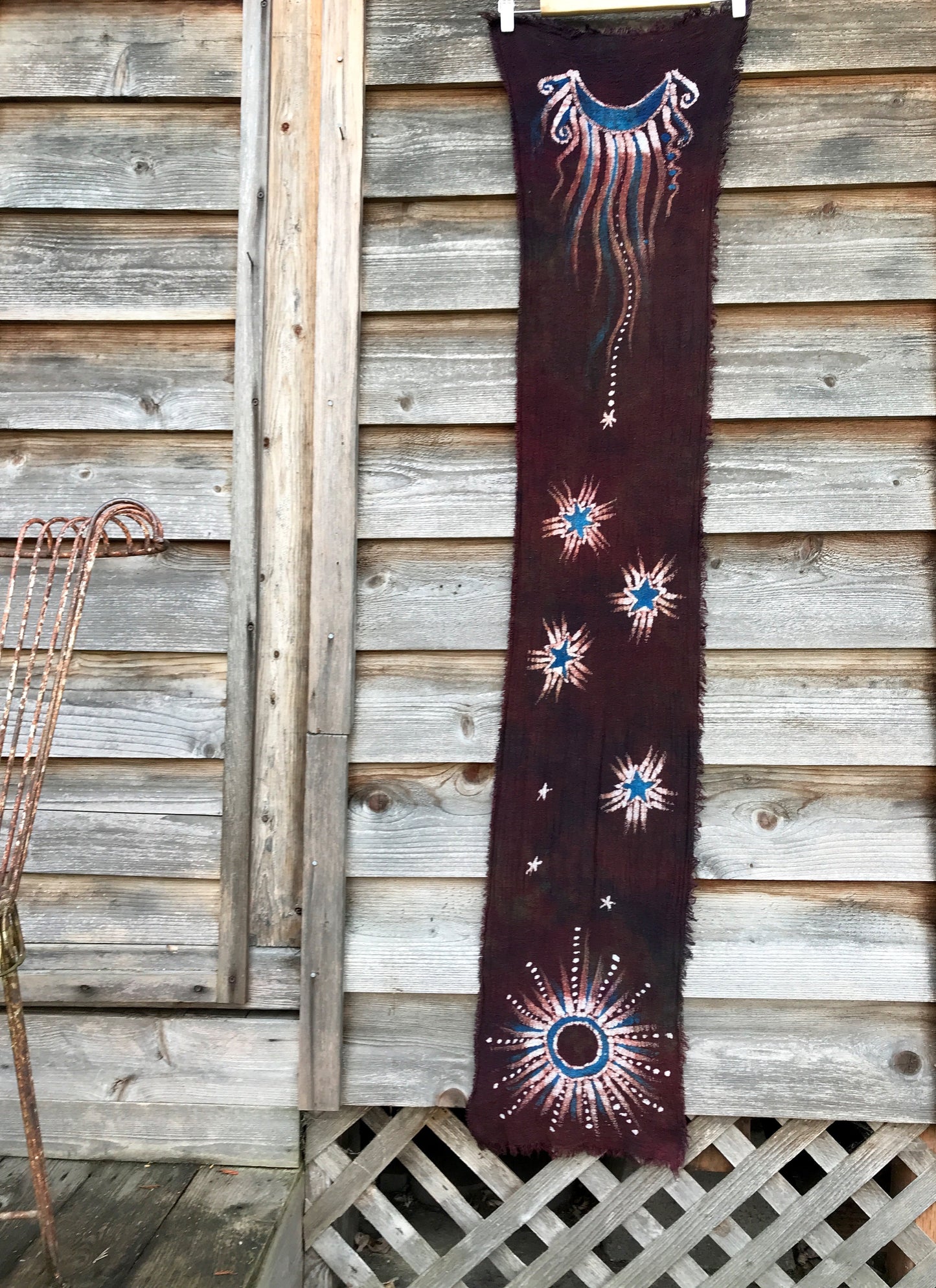Blue Sky In Red Sedona Handmade Batik Scarf in Organic Cotton