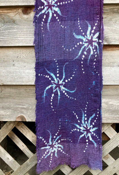Purple Stars Light Up The Sky Handmade Batik Scarf in Organic Cotton - Long Length