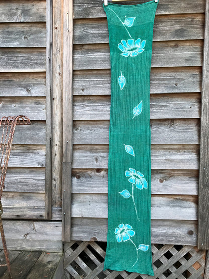 Spring Green Flower Power Handmade Batik Scarf in Organic Cotton - Medium Long