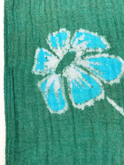 Spring Green Flower Power Handmade Batik Scarf in Organic Cotton - Medium Long