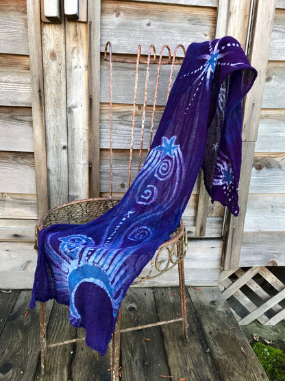 Starry Nightscape Handmade Batik Scarf in Organic Cotton
