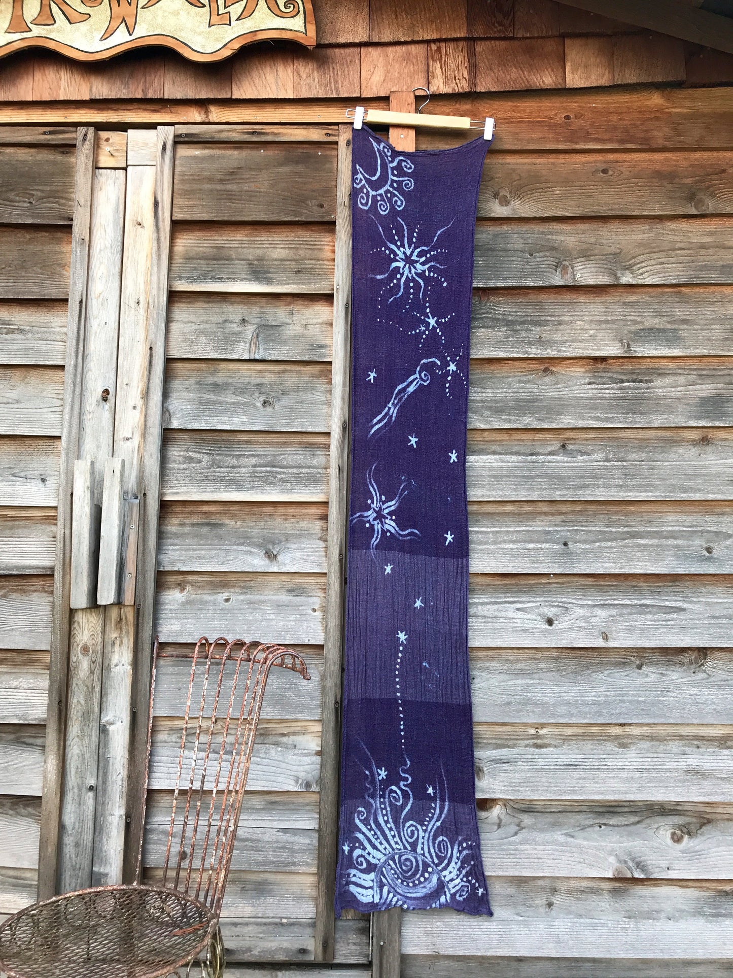 Purple Star Party Handmade Batik Scarf in Organic Cotton - Longer Length