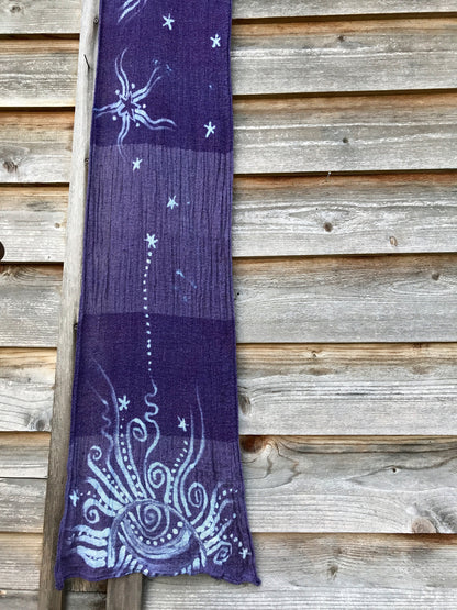Purple Star Party Handmade Batik Scarf in Organic Cotton - Longer Length