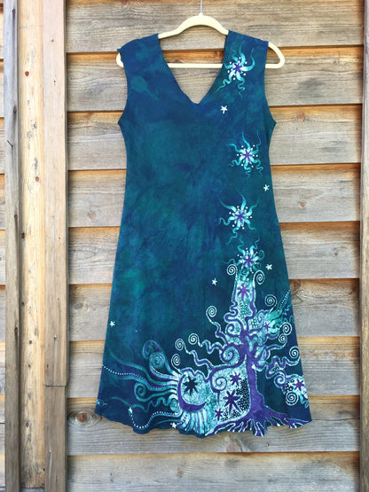 Teal and Purple Tree in the Forest of Life Organic Cotton Batik Dress - Batikwalla 
 - 5