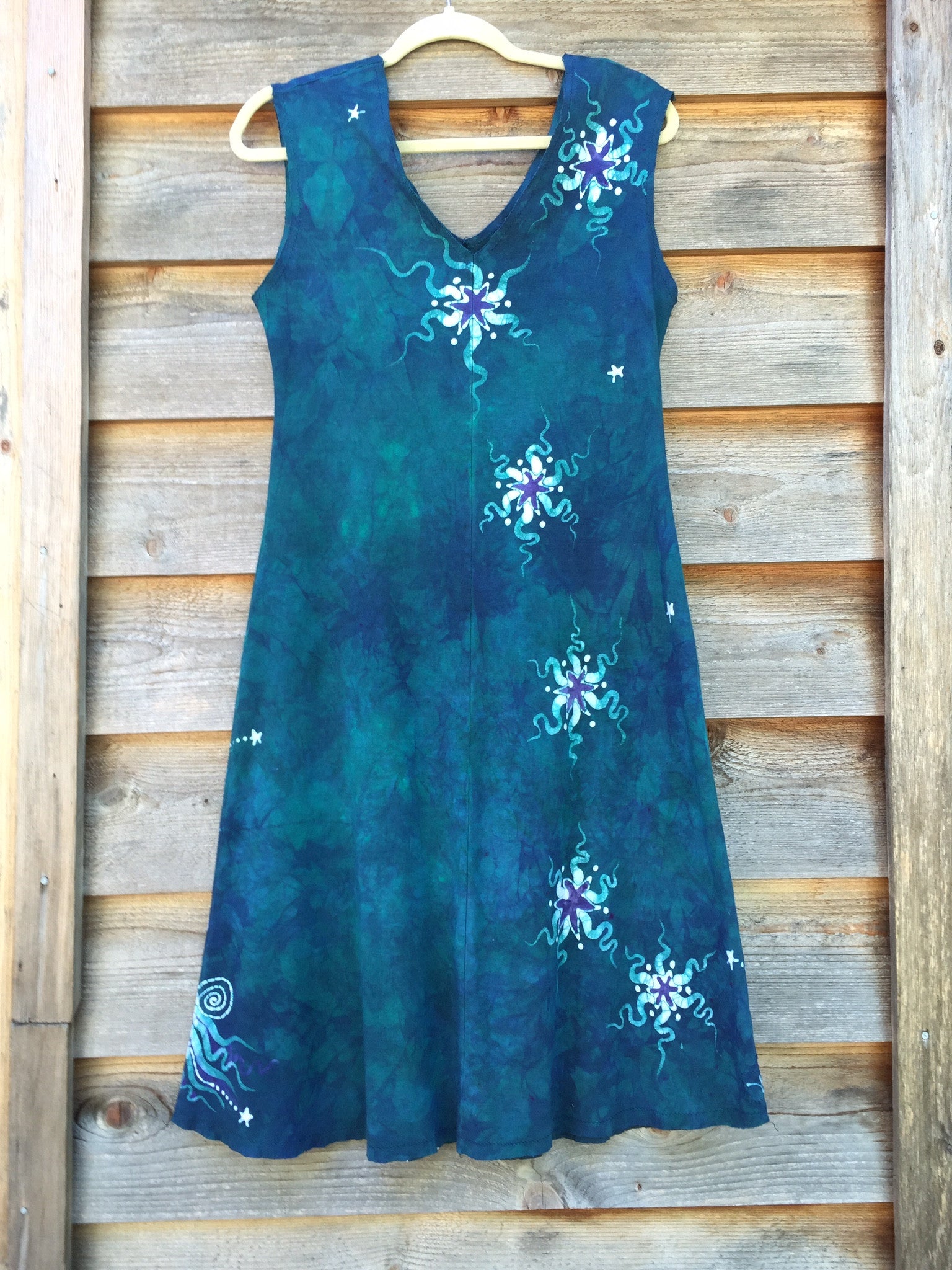 Teal and Purple Tree in the Forest of Life Organic Cotton Batik Dress - Batikwalla 
 - 6