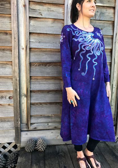 Blooming Iris Long Sleeve Batik Dress