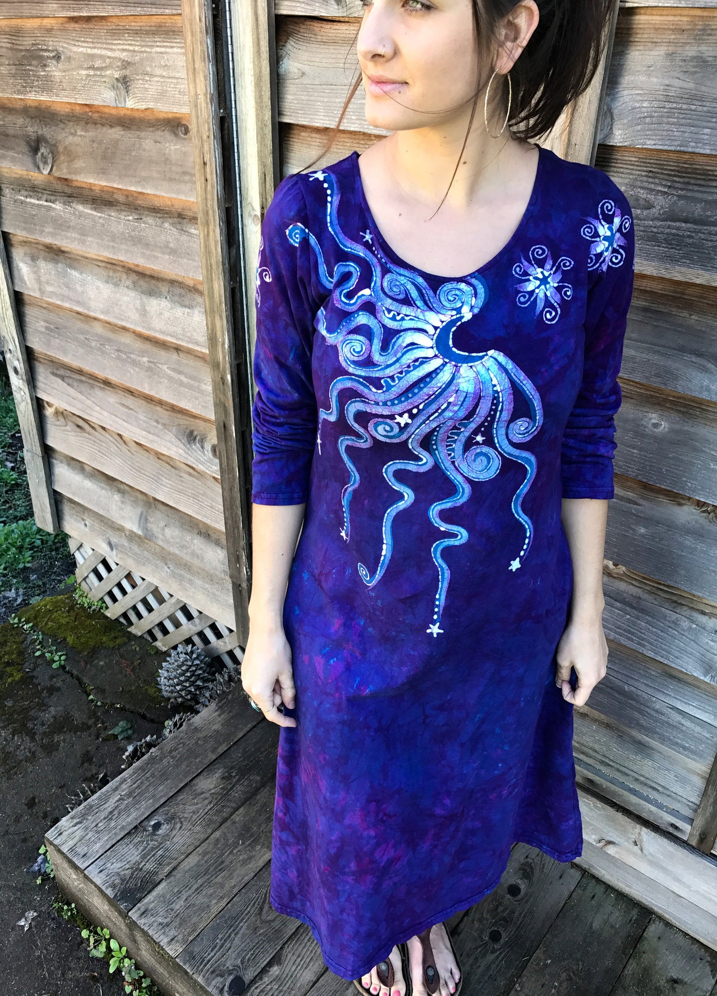 Blooming Iris Long Sleeve Batik Dress