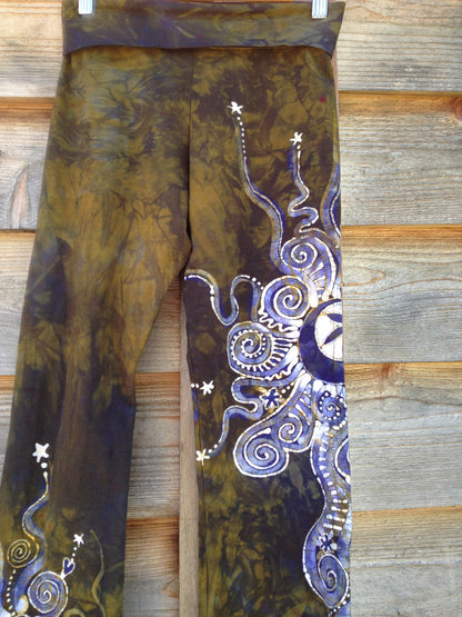 Lavender and Dark Gold Batik Yoga Pants - Batikwalla 
 - 4