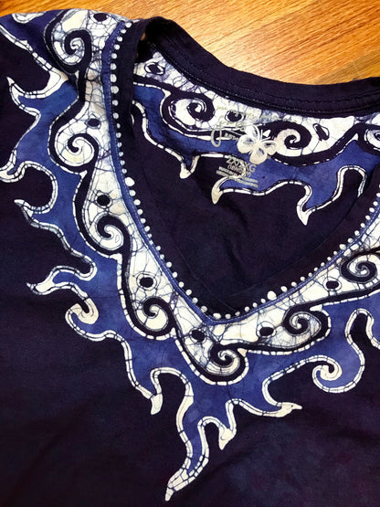 Navy Blue Necklace Handmade Batik Tee - Plus Size - 2X