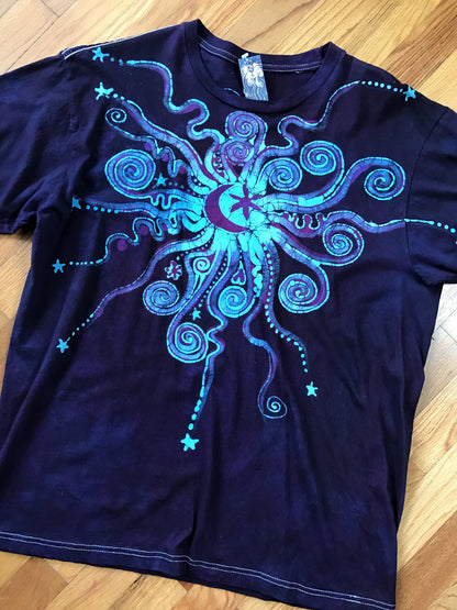 Deep Blue and Purple Nebula Handmade Batik Tshirt