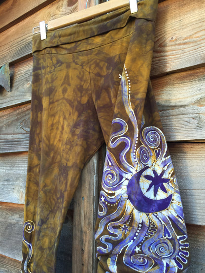 Dark Gold and Lavender Yoga Pants - Size XL - Batikwalla 
 - 2