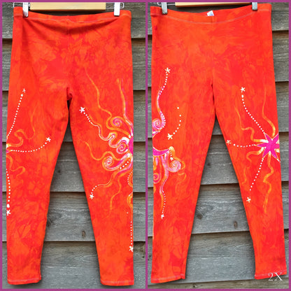 Brilliant Orange Galaxy Batik Leggings - Size Small - Batikwalla 
 - 6