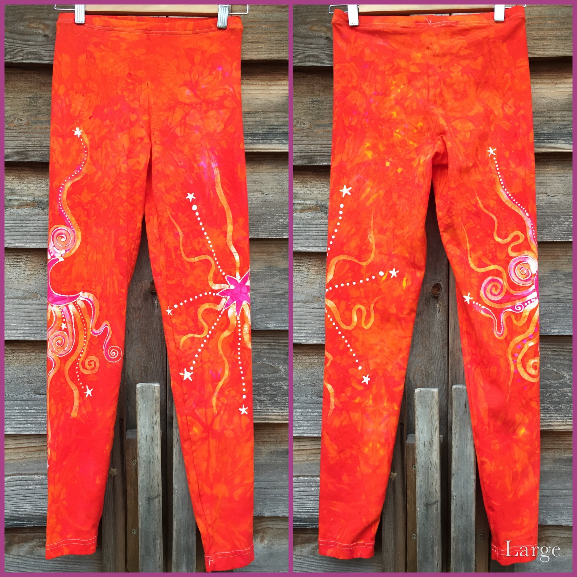 Brilliant Orange Galaxy Batik Leggings - Size Small - Batikwalla 
 - 4
