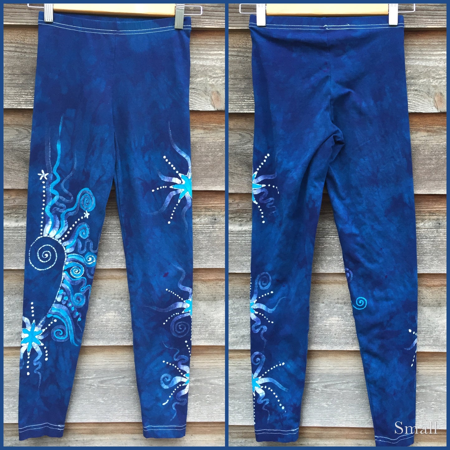 Blue on Blue Star Batik Leggings - Size Small - Batikwalla 
 - 4