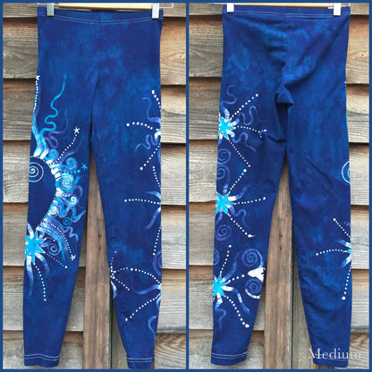 Blue on Blue Star Batik Leggings - Size Small - Batikwalla 
 - 5
