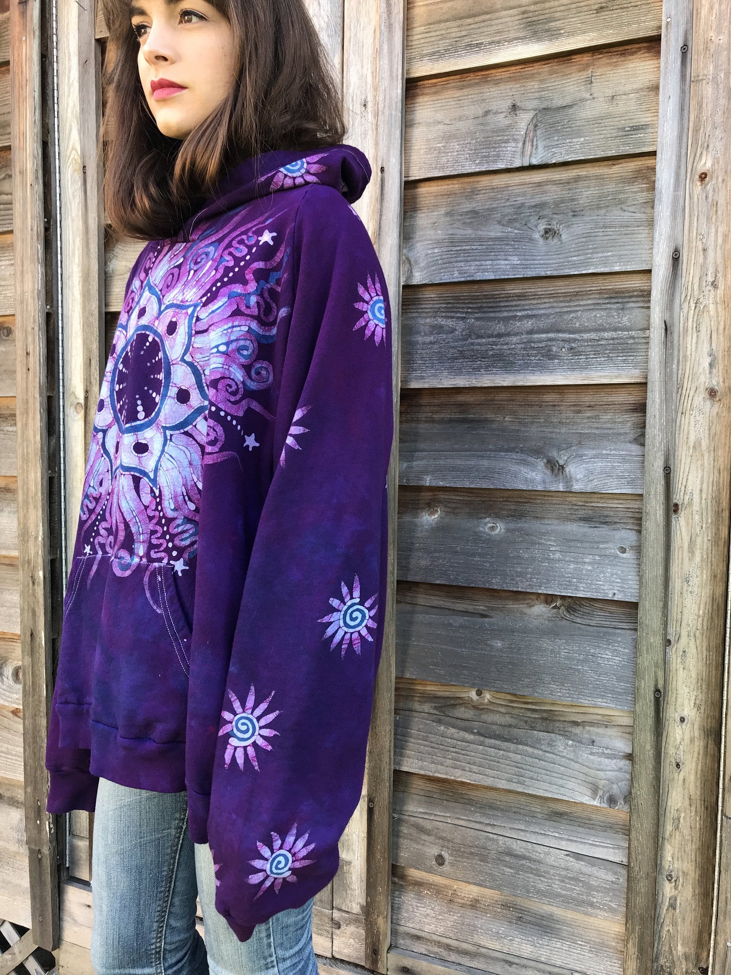 Purple Eclipse Organic Cotton Batik Hoodie - Unisex Size 2X