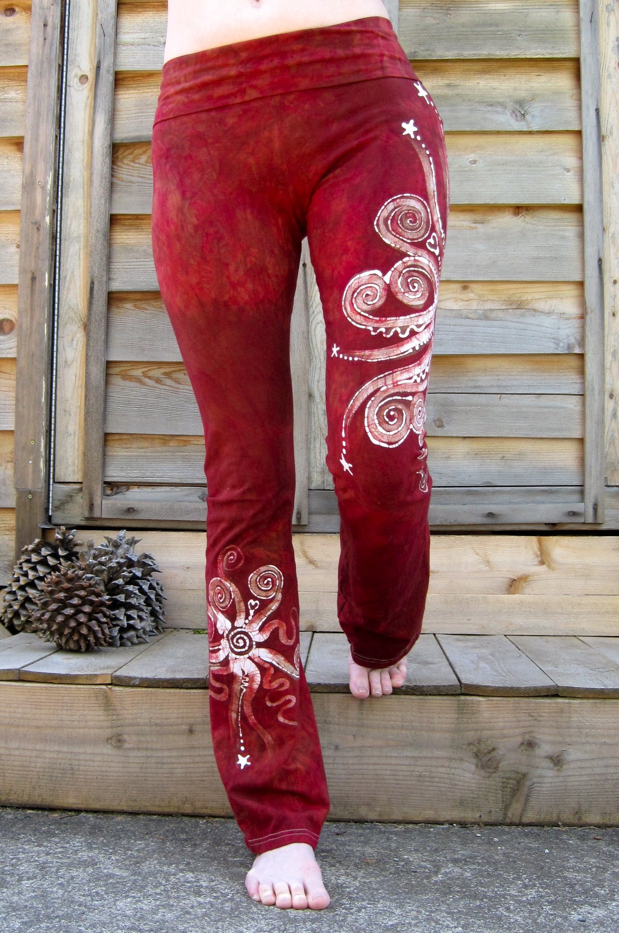 Dark Red Batik Yoga Pants - Size Large - Batikwalla 
 - 9