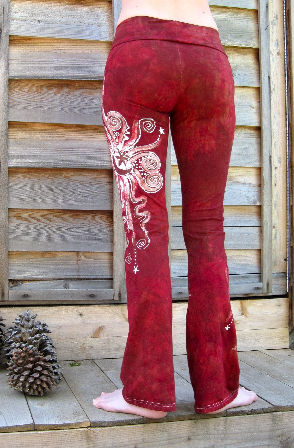 Dark Red Batik Yoga Pants - Size Large - Batikwalla 
 - 8