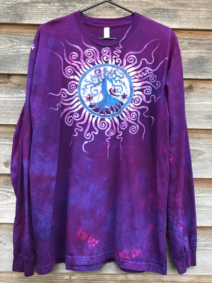 Purple Orchid Tree Long Sleeve Batik Tshirt - Size 2X