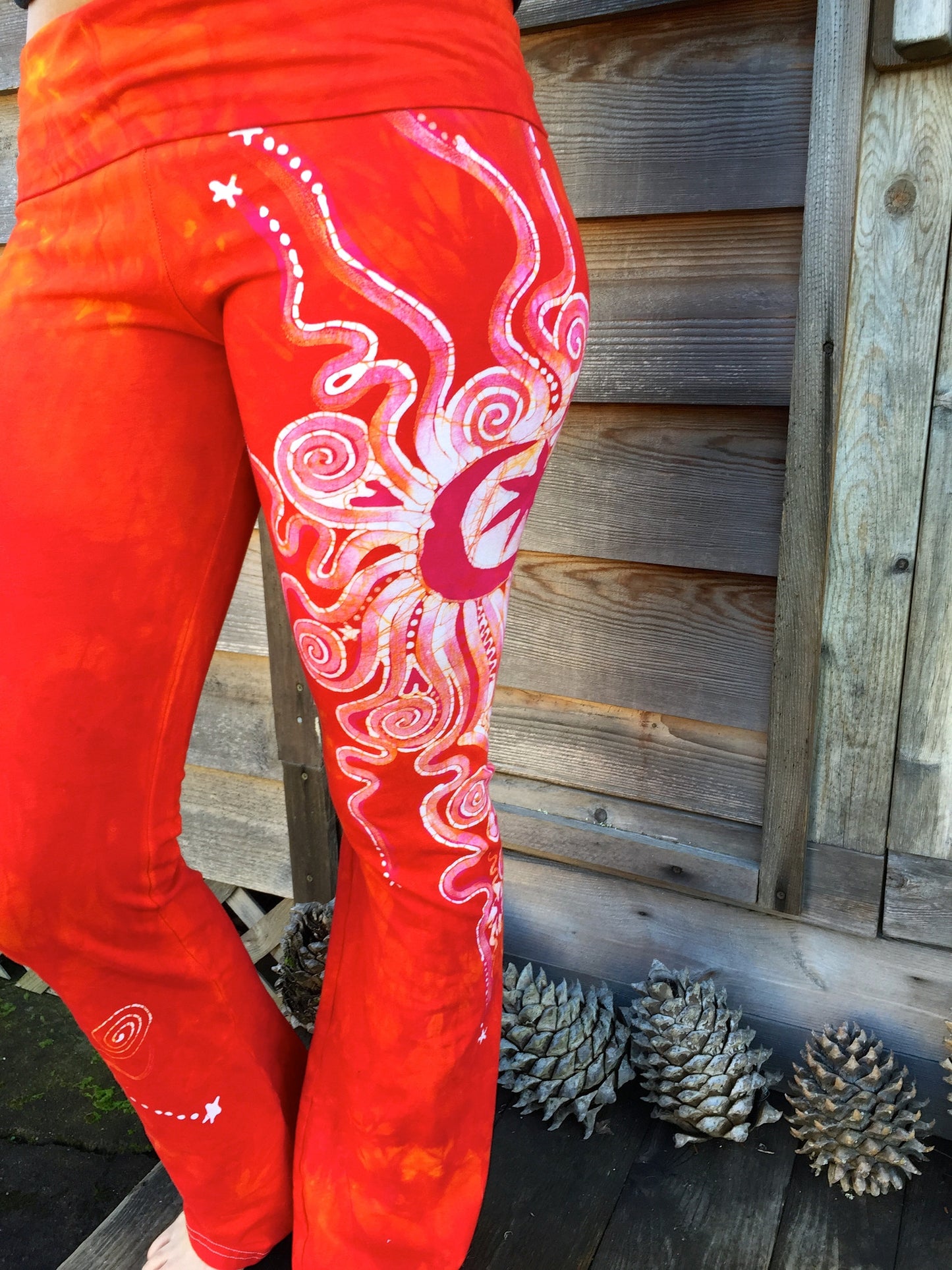 Brilliant Orange Batik Yoga Pants - Size Medium - Batikwalla 
 - 3