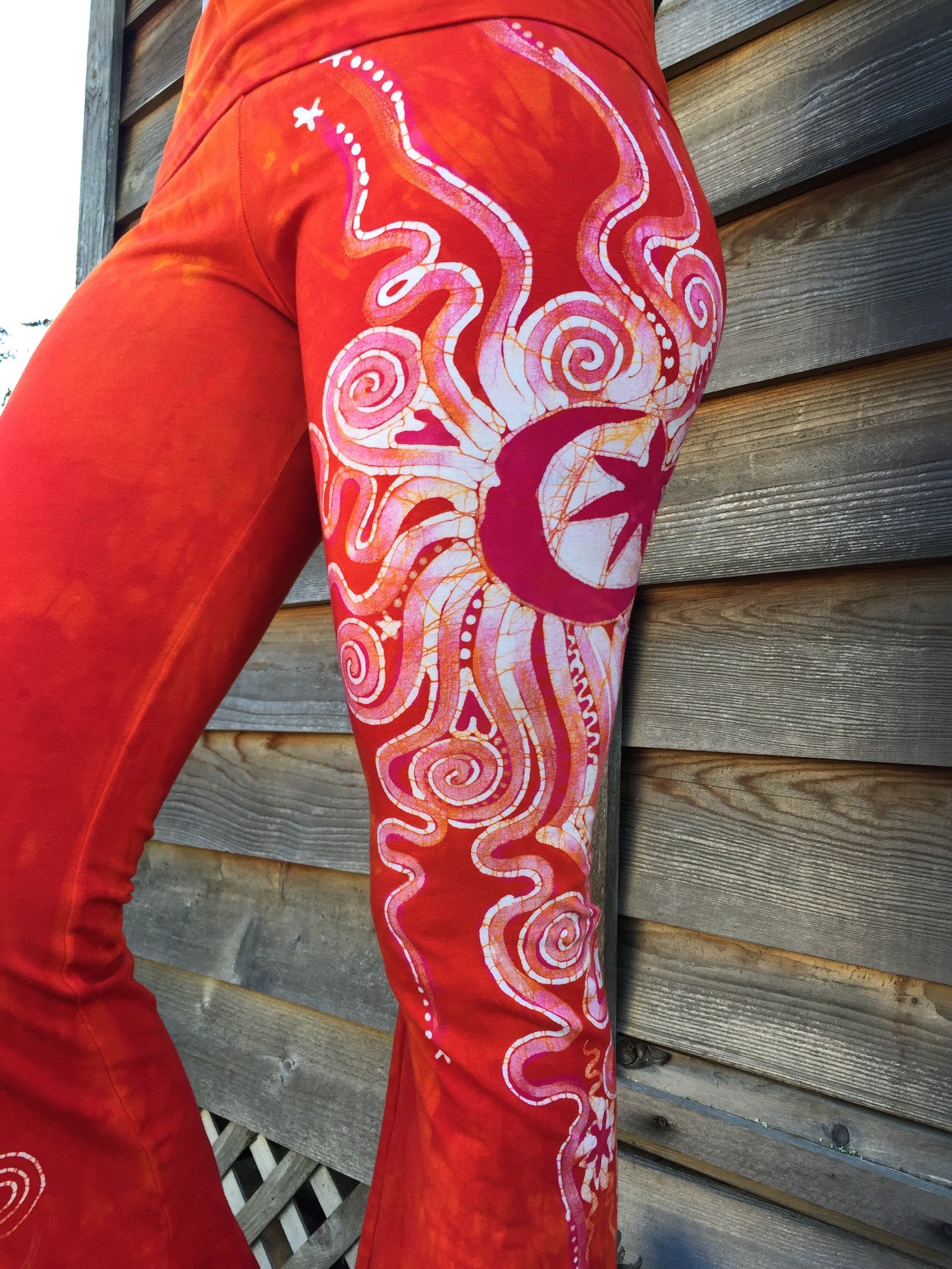 Brilliant Orange Batik Yoga Pants - Size Medium - Batikwalla 
 - 1