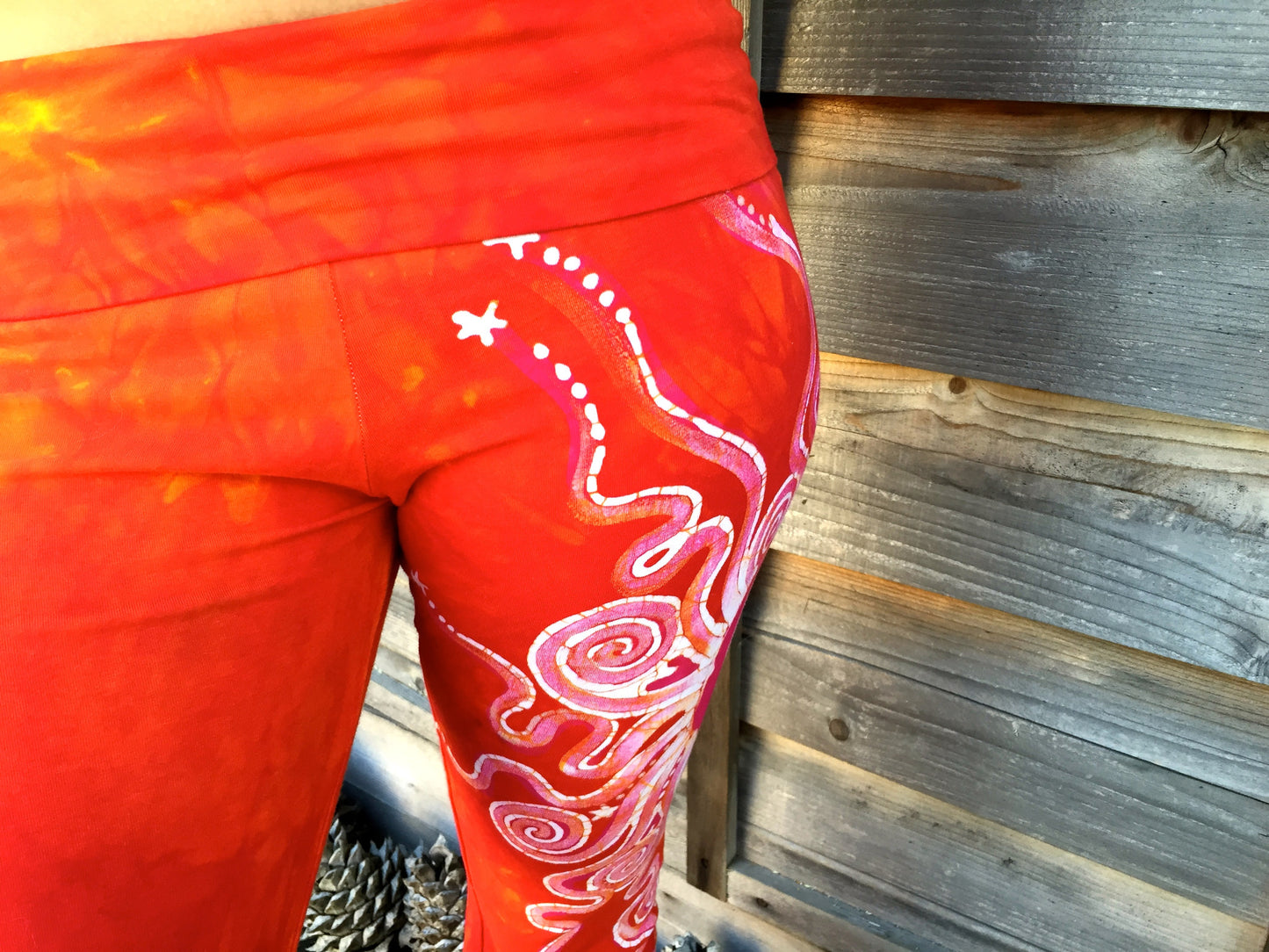 Brilliant Orange Batik Yoga Pants - Size Medium - Batikwalla 
 - 5