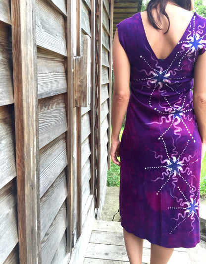 Magenta Moonbeams Organic Cotton Batik Dress - Midi Length - Batikwalla 
 - 4