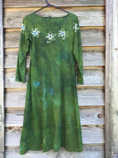 Dancing Green Moonbeams Long Sleeve Batik Dress