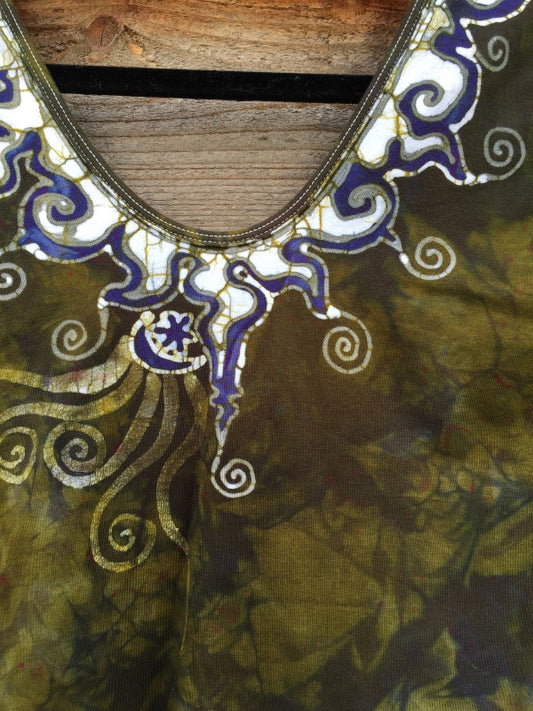 Dark Gold and Purple Batik Necklace Dance Leotard - Batikwalla 
 - 1