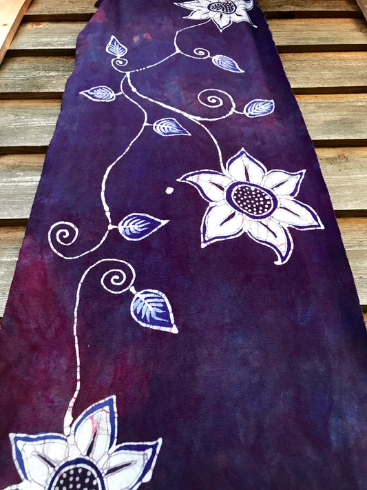 Eggplant Blossoms - Organic Cotton Hand Painted Batik Scarf