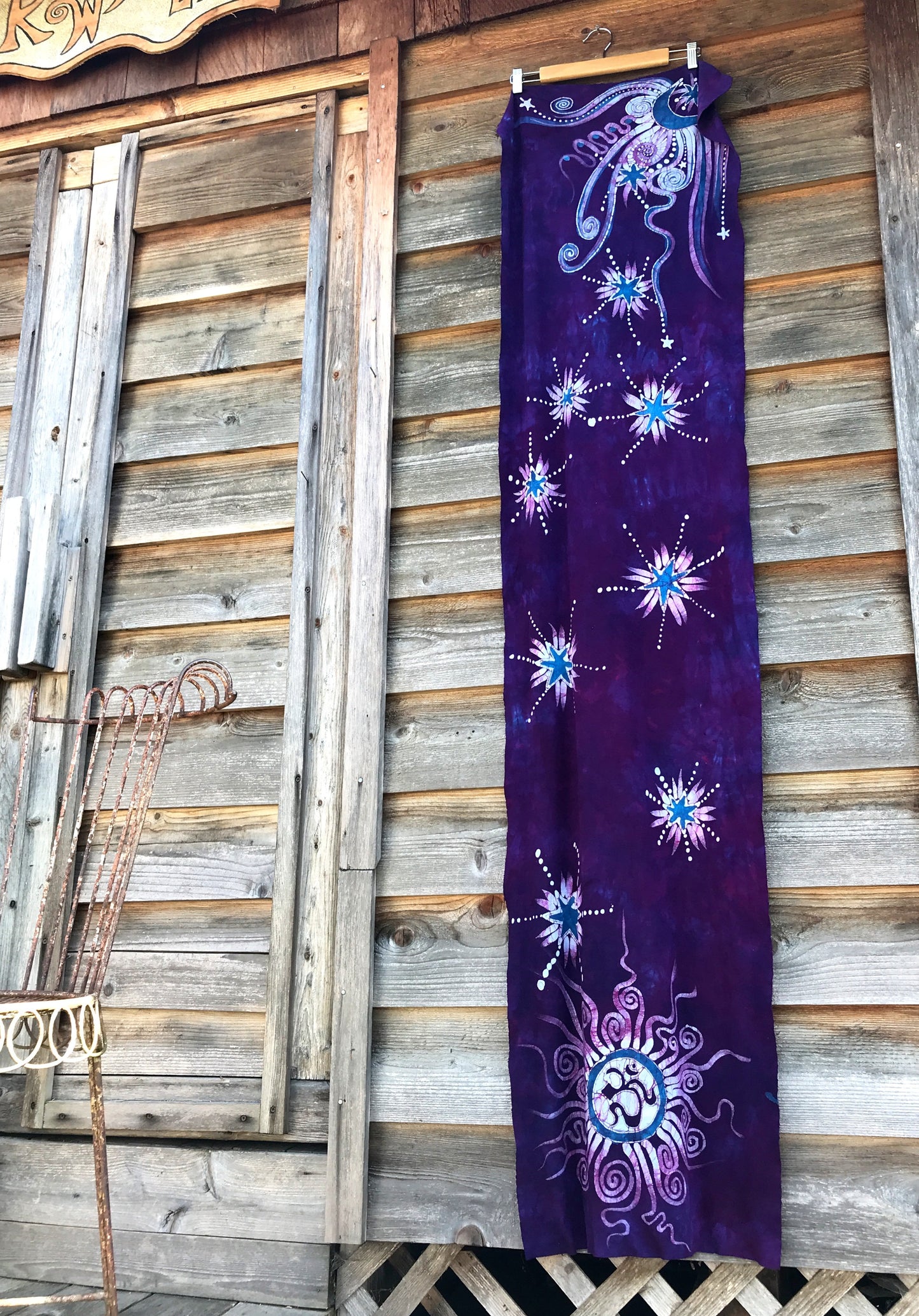 Purple Om Sun Hand Painted Organic Cotton Batik Scarf