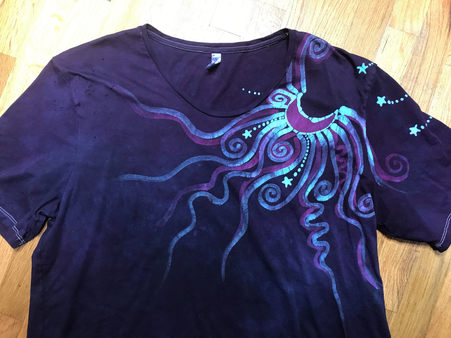 Deep Purple Moonbeams Handmade Batik Scoop Neck Tshirt