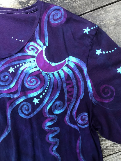 Deep Purple Moonbeams Handmade Batik Scoop Neck Tshirt