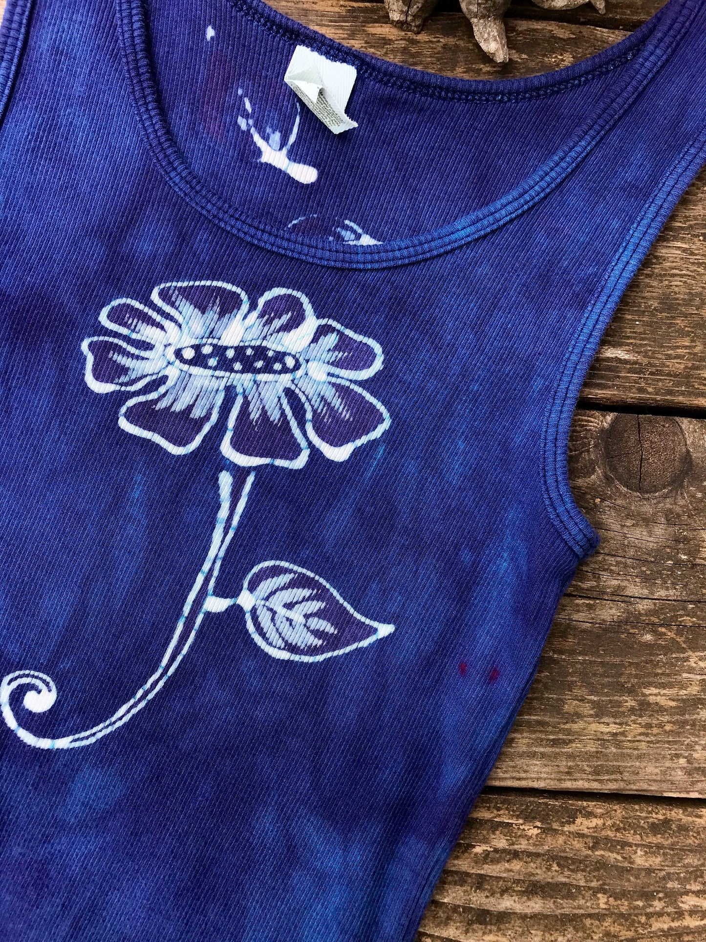 Blue Cosmos Flower Power Batik Tank Top - Size Small ONLY
