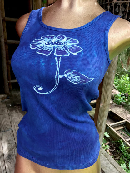 Blue Cosmos Flower Power Batik Tank Top - Size Small ONLY