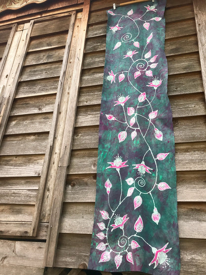 Lovely Fuchsias In Light Teal - Hand Painted Batik Fabric Scarf