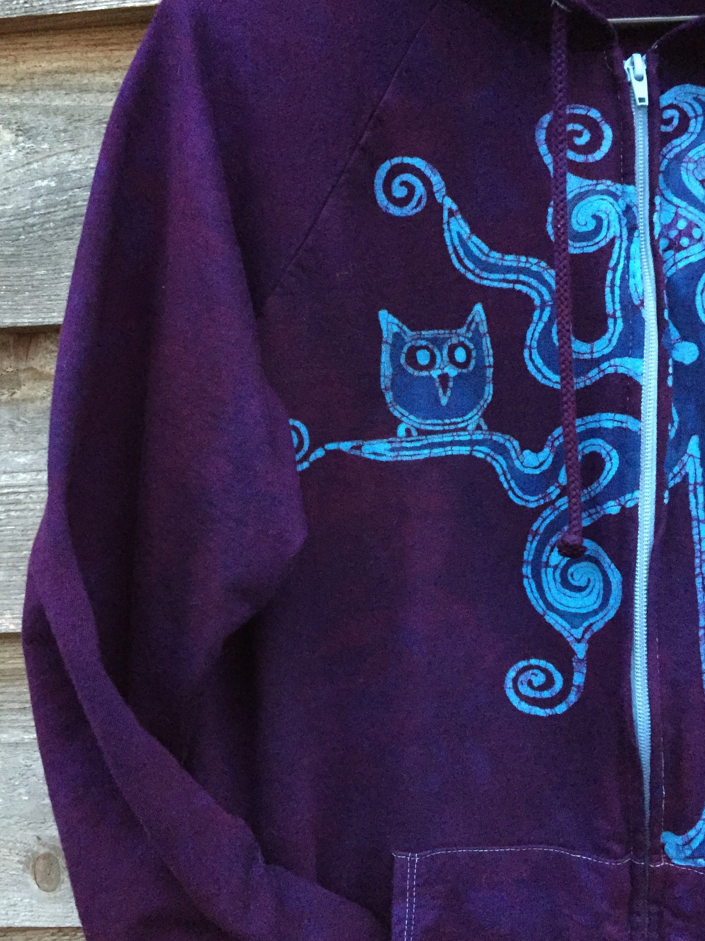 Deep Purple Owl Sanctuary Handmade Batik Hoodie - Batikwalla 
 - 6