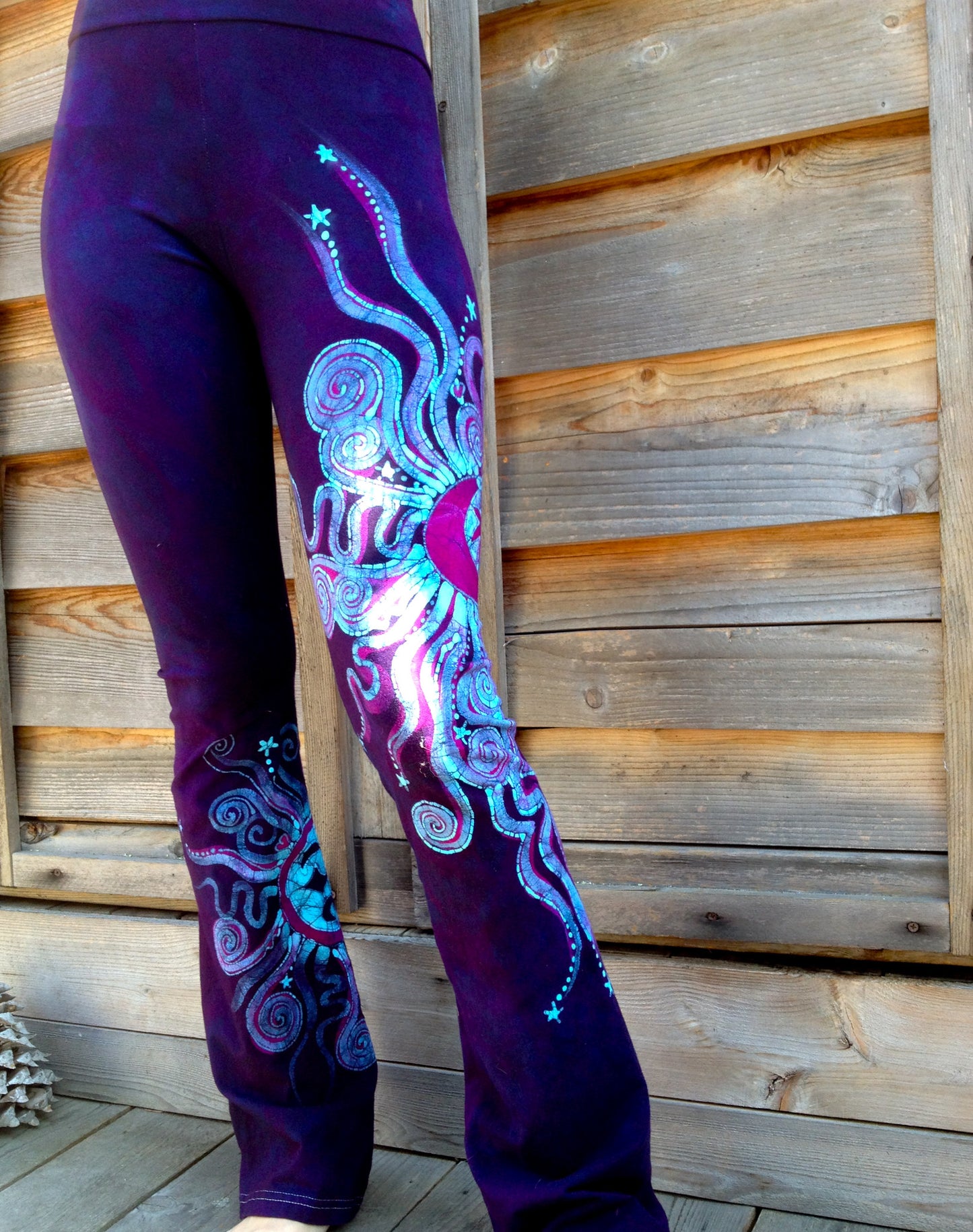 Deep Blue and Purple Batik Yoga Pants - Size Large - Batikwalla 
 - 1