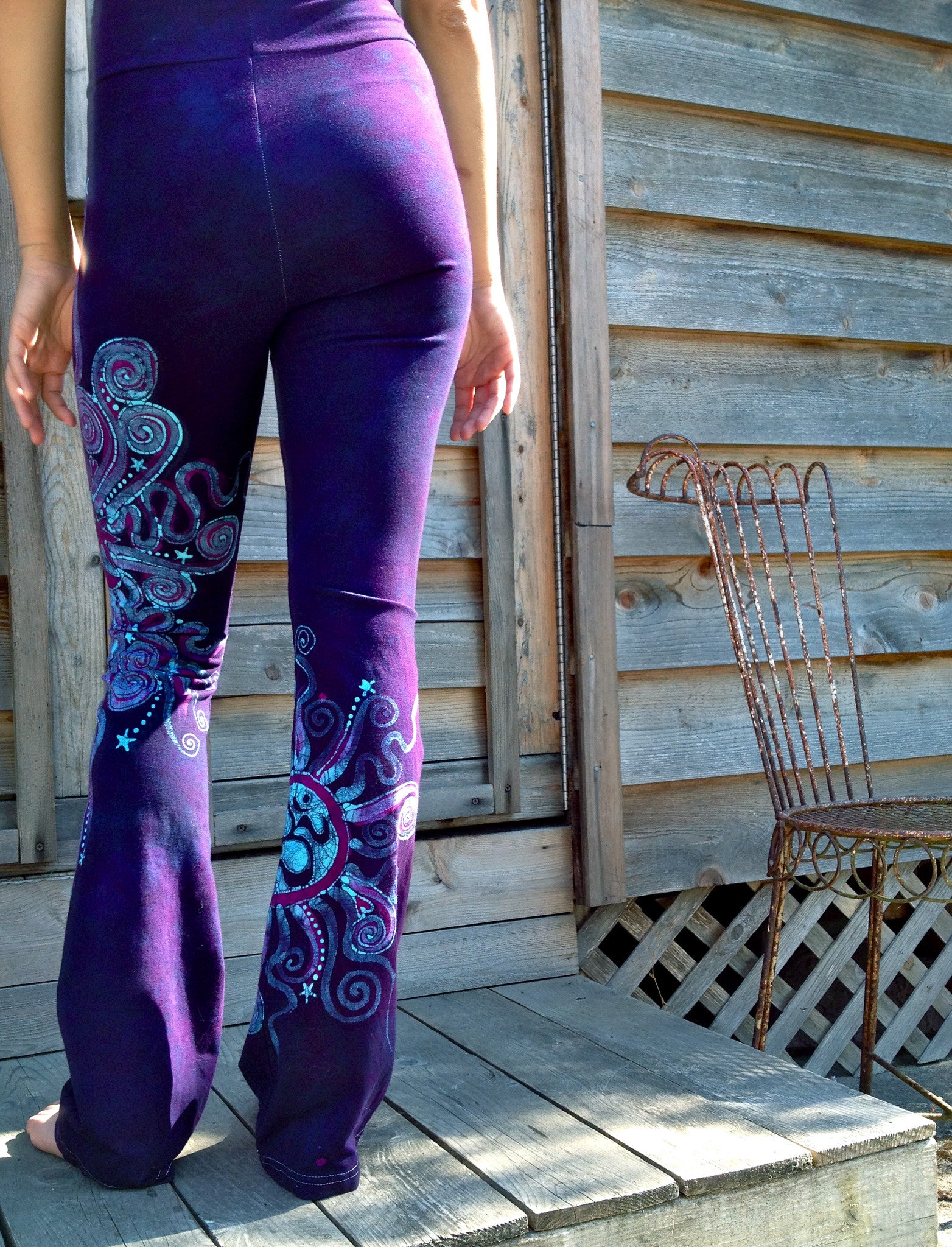 Deep Blue and Purple Batik Yoga Pants - Size Large - Batikwalla 
 - 3