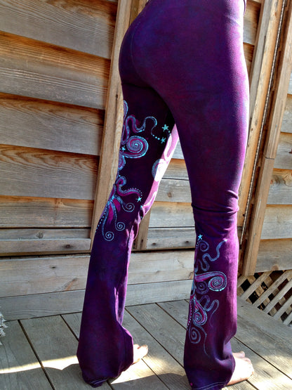 Deep Blue and Purple Batik Yoga Pants - Size Large - Batikwalla 
 - 4