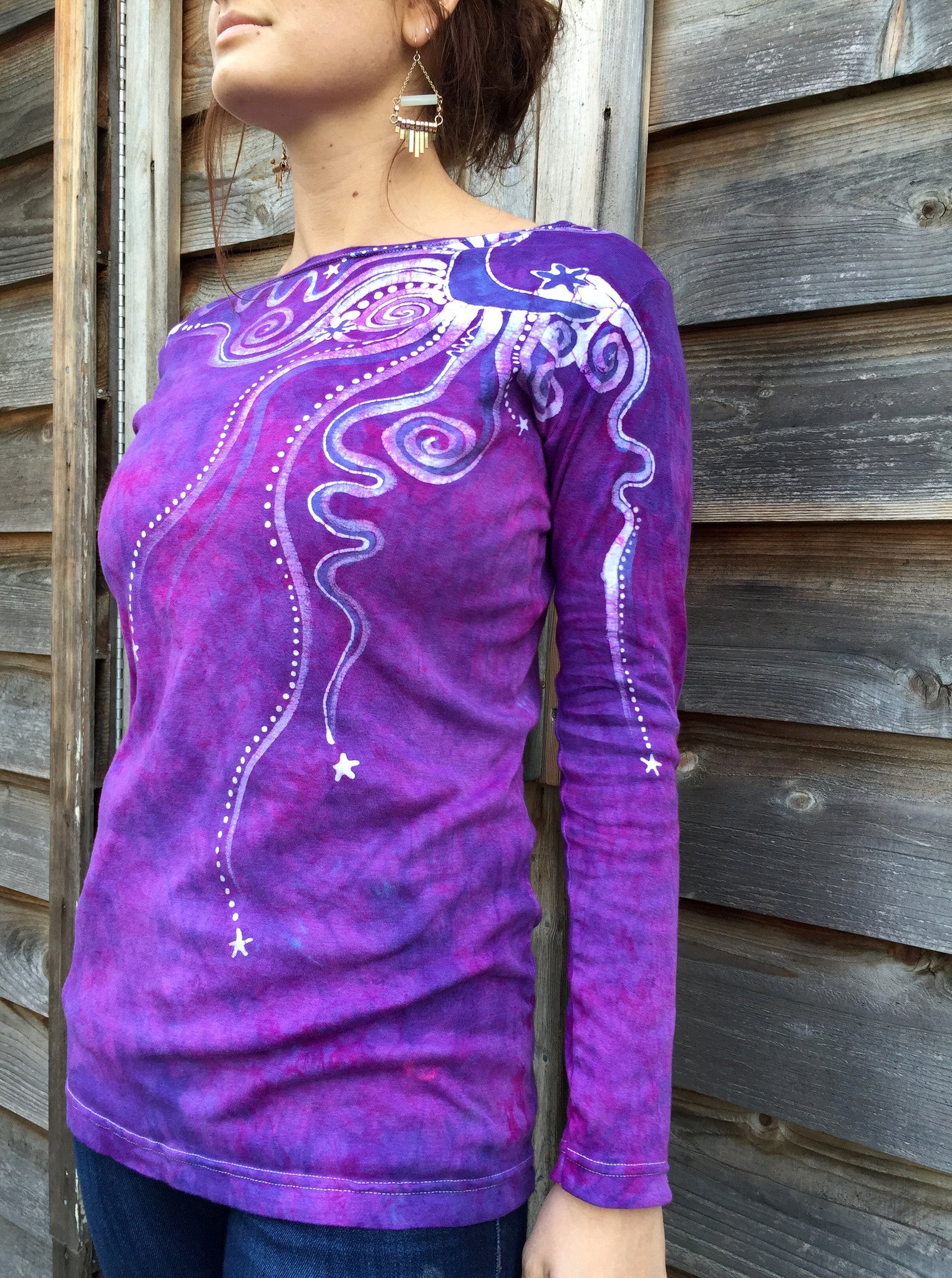 Lavender Moonbeams Long Sleeve Batik Tunic Top - Batikwalla 
 - 3