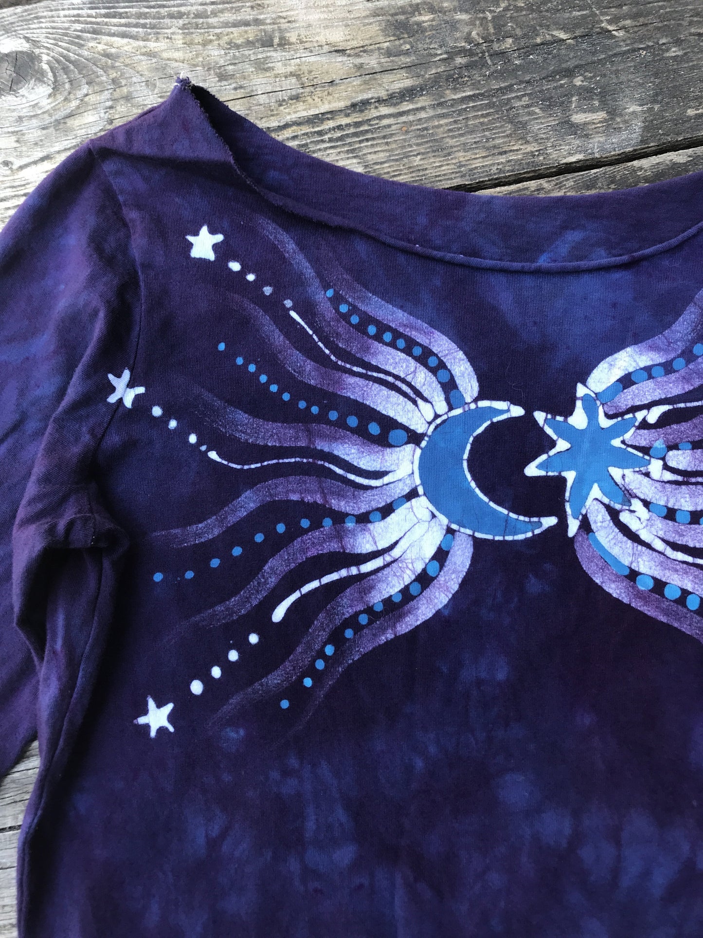 Wings Of A Purple Angel Hand Painted Batik Top