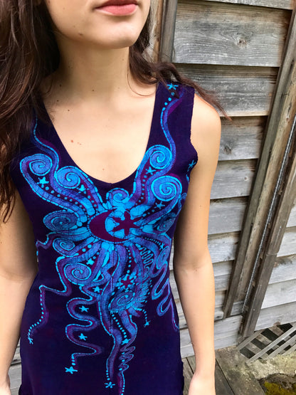 Deep Blue and Turquoise Batikwalla Dress in Organic Cotton - Size Small
